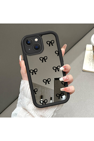 CASEVIBE iPhone 15 Uyumlu Lüks ve Şık Fiyonk Desenli Silikon Aynalı Telefon K...