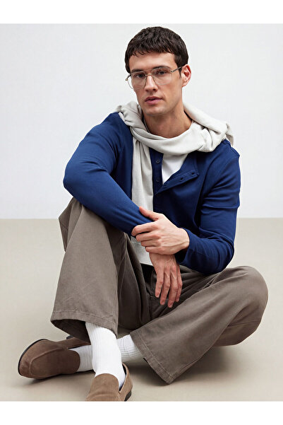 LC Waikiki Indigo Crew Neck Long Sleeve Men's T-Shirt