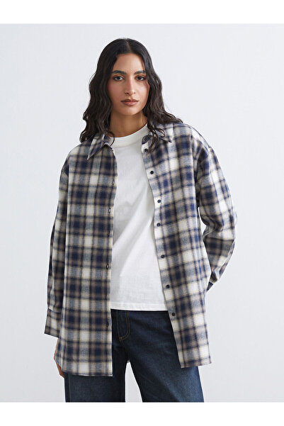 LC Waikiki Lcw Modest Blue Plaid Women's Lumberjack Shirt Tunic with Nevavm D...