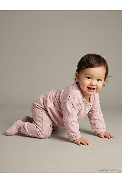 LC Waikiki Pink Crew Neck Floral Baby Girl Pajama Set