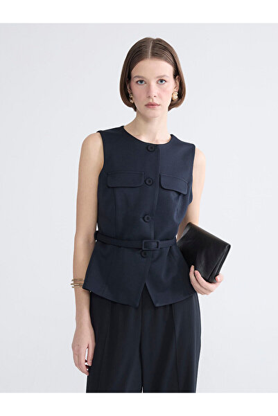 LC Waikiki Peak New Season Crew Neck Women's Vest with Belt at the Waist