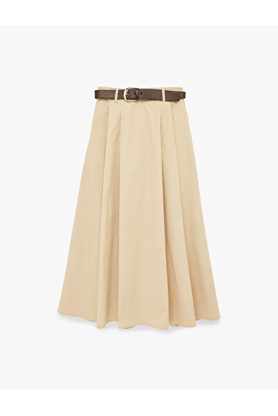 Koton A-Line Pleated Belted Midi Flared Skirt