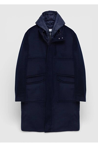 Ramsey Navy Blue Regular Fit Hooded Casual Woven Coat