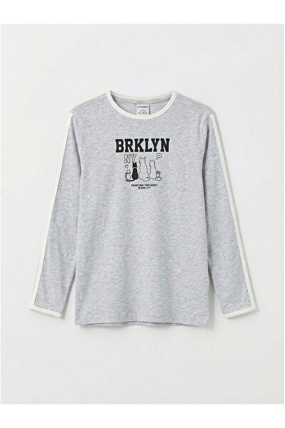 LC Waikiki Gray Printed Long Sleeve Girls' T-Shirt