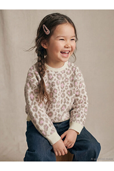 LC Waikiki سترة تريكو للفتيات بنمط الفهد الوردي من هيرا فاشون