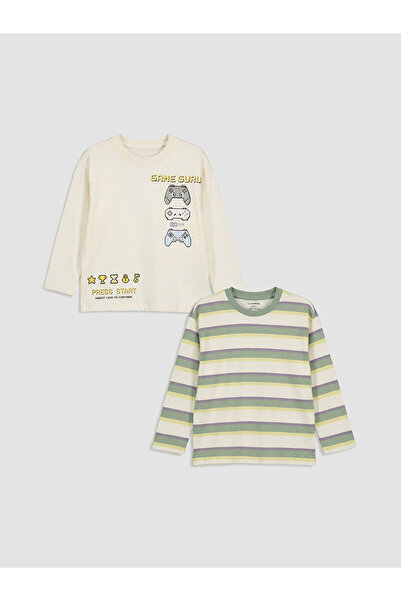 LC Waikiki تي شيرت هيلفا نيو سيزون بيكليكل كولار للأولاد، عبوة من قطعتين