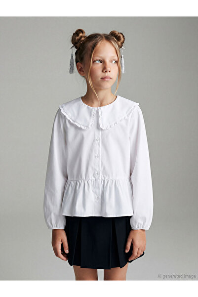 LC Waikiki Cămașă pentru fete Albă guler tip Peter Pan Colecția Nevaa