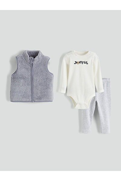 LC Waikiki Gray Printed Baby Boy Set 3-Piece