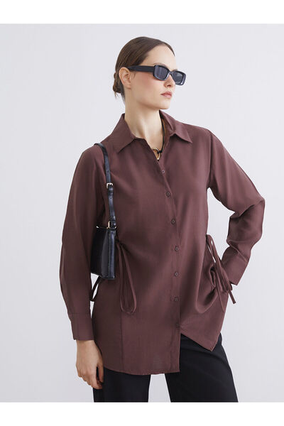 LC Waikiki Brown Women's Shirt Tunic with Tie Detail
