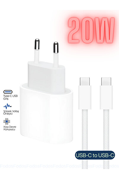 Fodos Fds iPhone Şarj Aleti - Adaptör - Kablo - Type-C 20W iPhone 15 Pro 16e ...