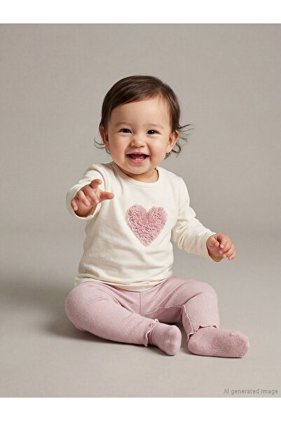 LC Waikiki Lcw Baby Ecru Heart Printed Baby Girl Blouse and Leggings