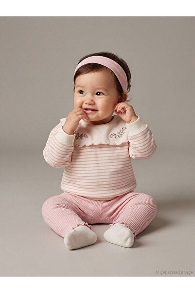 LC Waikiki Ecru Peter Pan collar Baby Girl Sweatshirt and Leggings