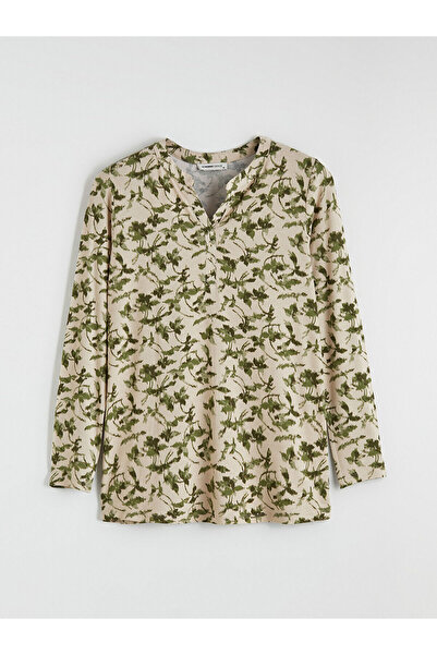 LC Waikiki Green Crochet Collar Floral Blouse