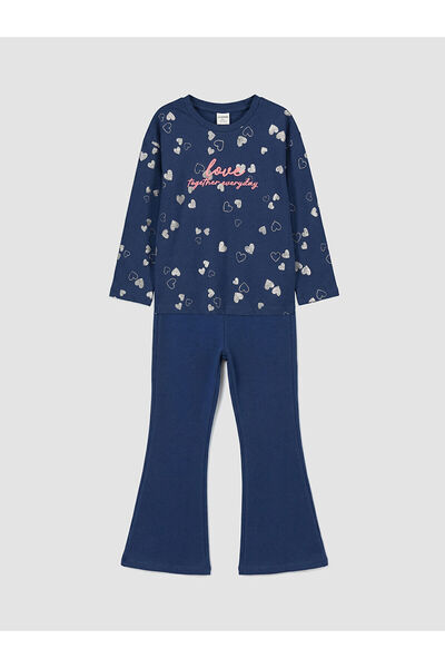 LC Waikiki Navy Blue Printed Girls T-Shirt and Leggings