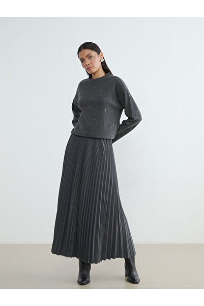 LC Waikiki Anthracite Elastic Waist Pleated Skirt