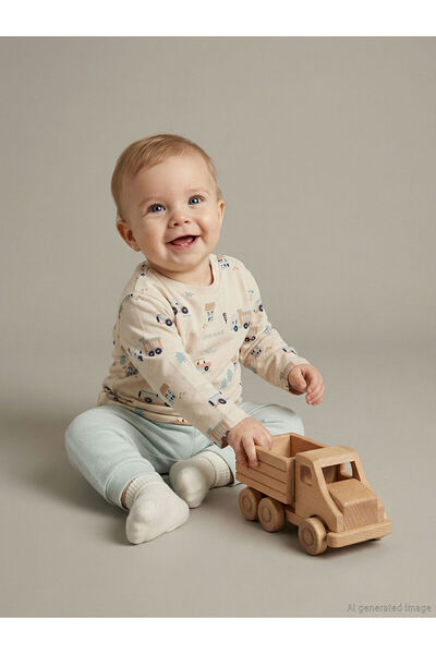 LC Waikiki Beige Printed Baby Boy T-Shirt and Jogger Sweatpants