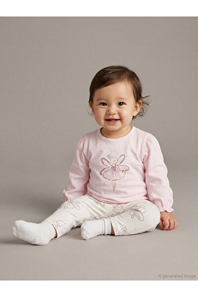 LC Waikiki Pink bunny Printed baby girl blouse and leggings