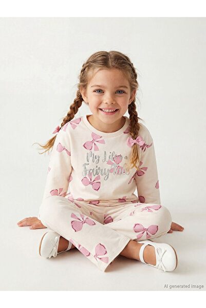 LC Waikiki Vlastita marka, nova sezonska okrugla kragna mašna Štampano devojč...