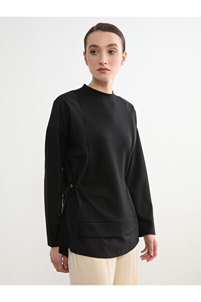 LC Waikiki Black soft touch Oversized women's sweatshirt tunic