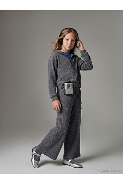 LC Waikiki Anthracite Hooded girls' sweatshirt and sweatpants