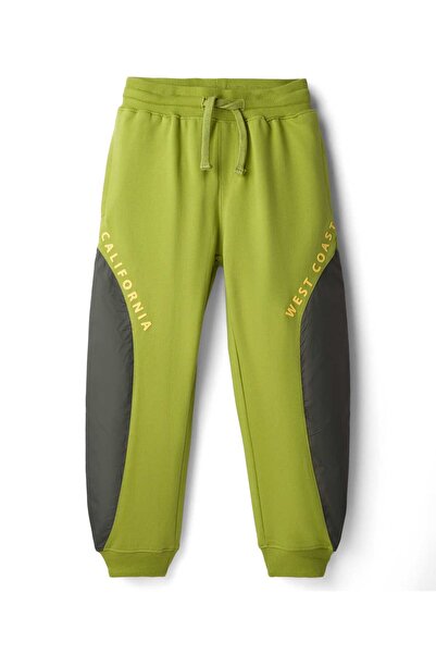 Pine kids Knit Full Length Cut & Sew Lounge Pant with Text Print - Olive Green