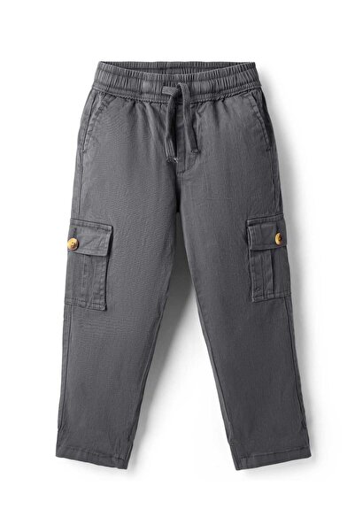 Pine kids بنطلون منسوج كامل الطول مع جيوب شحن - رمادي