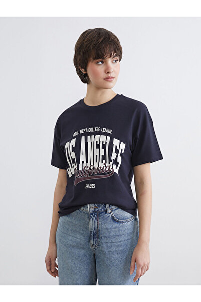 LC Waikiki Navy blue los angeles Printed women's t-shirt