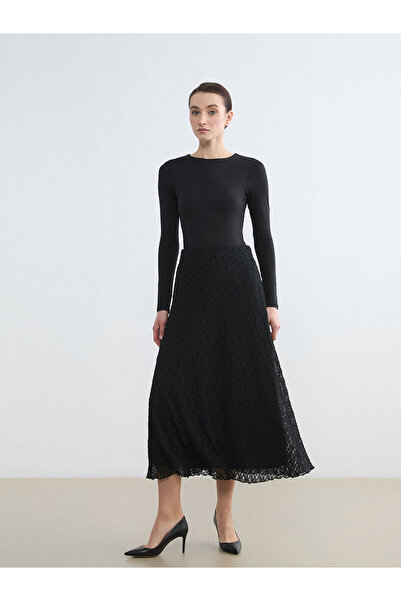 LC Waikiki Black Elastic Waist Lace Skirt