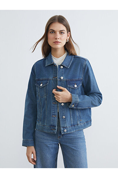 LC Waikiki Indigo Shirt Collar Women's Jean Jacket