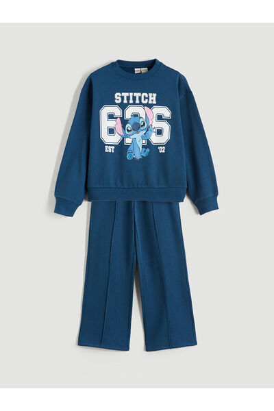 LC Waikiki Indigo Stitch B Printed Girl's Sweatshirt and Sweatpants
