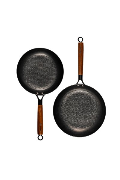 Lätt Home Set of 2 cast iron frying pans with honeycomb interior, 24 + 28 cm,...