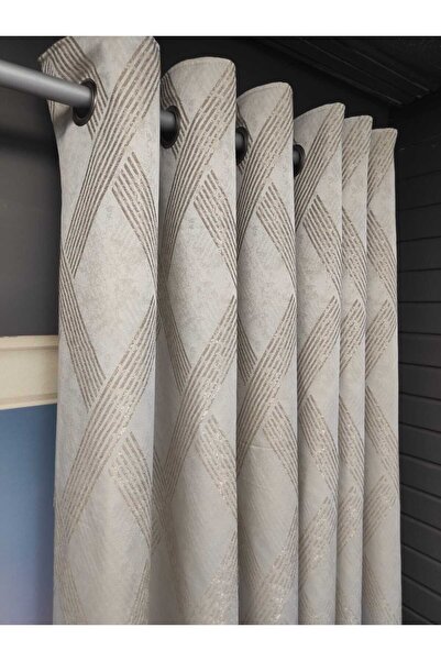 Evcimenhome Rustic Curtain (Lined) Jacquard Fabric. Eyelet Metal Ring 230Cmx2...