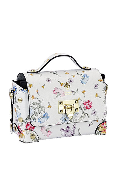 SOFILINE Geantă albă din piele naturală cu imprimeu floral B-1616 131
