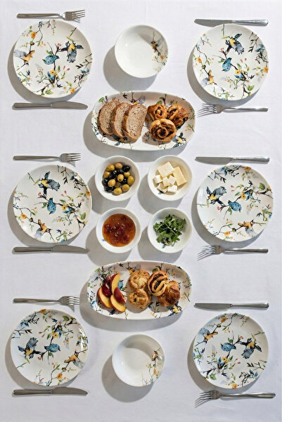 Porsima 4271 طقم إفطار من البورسلين النقي مكون من 14 قطعة، طقم إفطار لـ 6 أشخاص