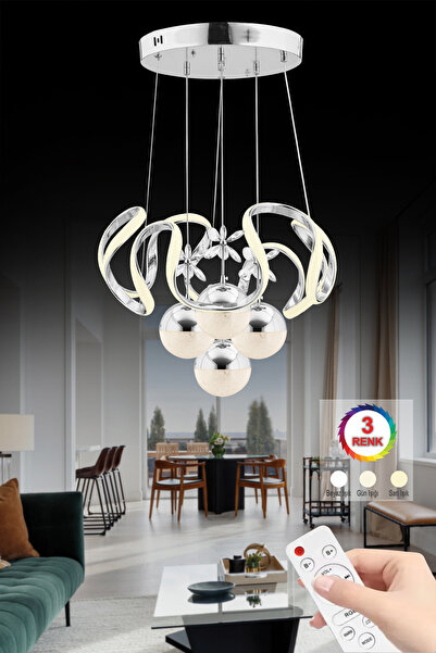 Luxira Aydınlatma Luxira Minea Kumandalı Gümüş 3 Renk Ledli Sarkıt Modern Lüx...