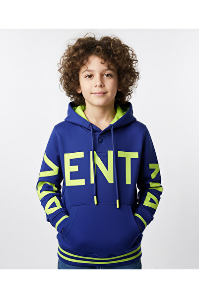 Pine kids سويت شيرت قطني بغطاء رأس بأكمام طويلة وغطاء رأس، مزين بطبعة نصية وج...