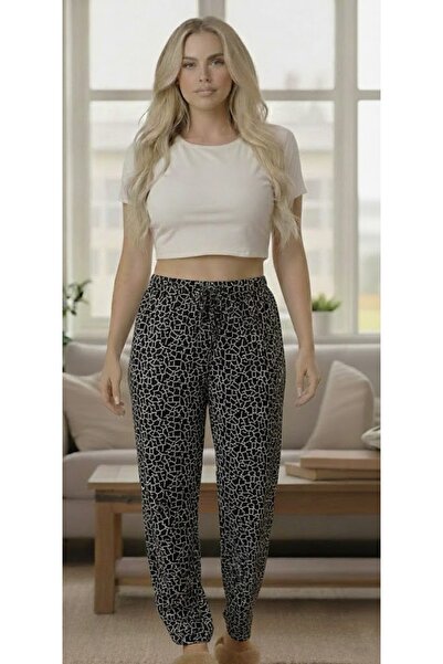 THEBEK Women's Viscose Trousers Relaxed Fit Gray Pattern