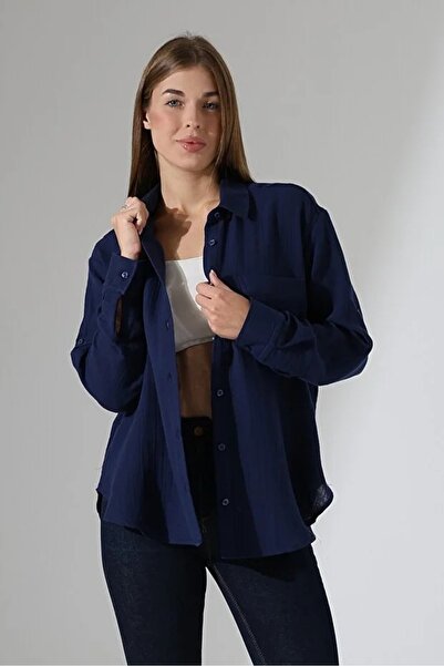 Corradeo Giyim Oversize Kadın Gömlek – Lacivert