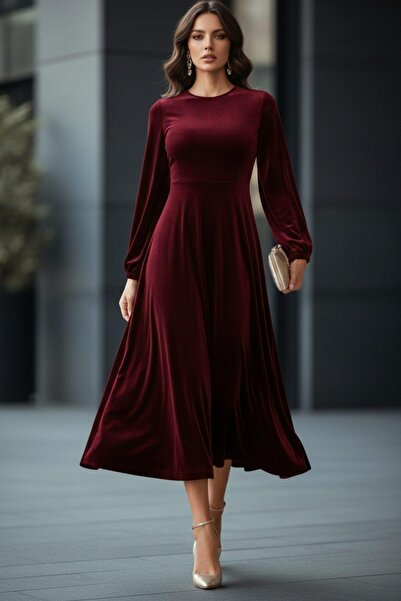 Mossta Minimal Design Midi Dress - Burgundy
