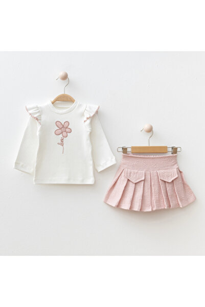 My Lusa baby wear Tülin I Girl's Floral Embroidered Ruffled Blouse Skirt 2-Pi...