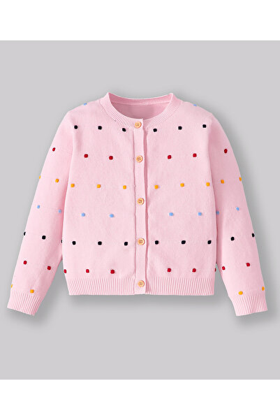 SAPS Polka Dot Embroidered Full Sleeves Front-Buttoned Sweater - Pink