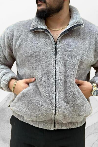 CAST COLLECTİON Men's Gray Zippered Plush Jacket