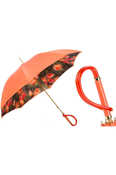 PASOTTI Turuncu Çiçekli Şemsiye, Çift Katlı Kumaş Manuel Açma Uzunluk: 93 Cm ...