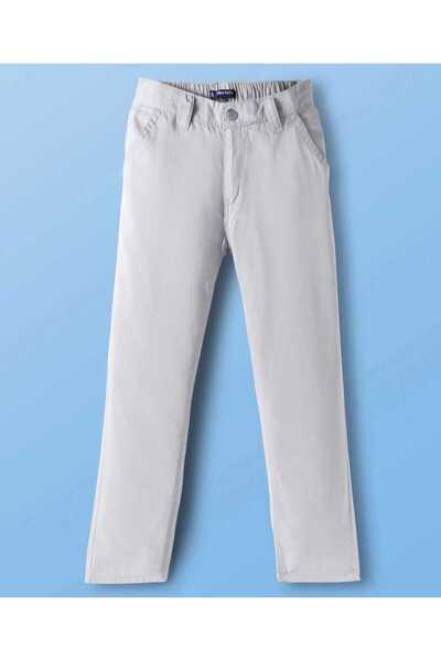 Pine kids بنطال قطني مطاطي سادة - رمادي فاتح