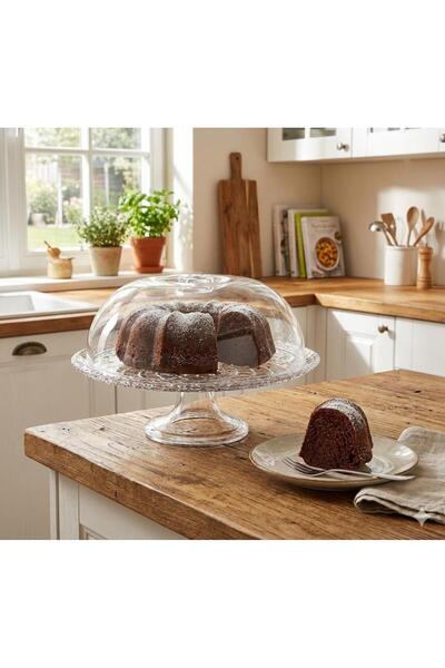 abnturk Zarif Sunum Şeffaf Kristal Kesim Plastik Kek Pasta Fanusu Tüm Yieycek...