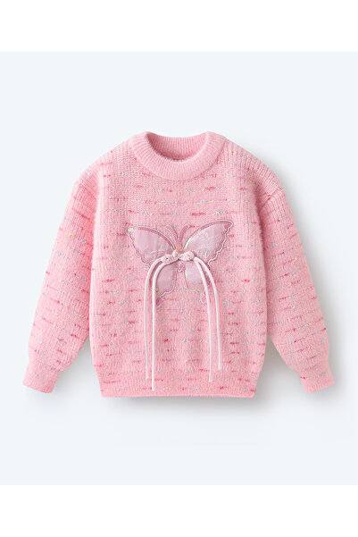 SAPS Butterfly Applique Full Sleeves Pullover - Pink