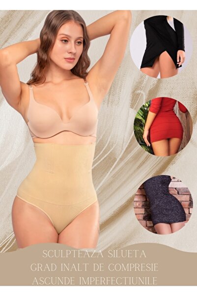 Zenya - Tanga modelatoare, corset cu talie înaltă și tanga XL-XXL bej