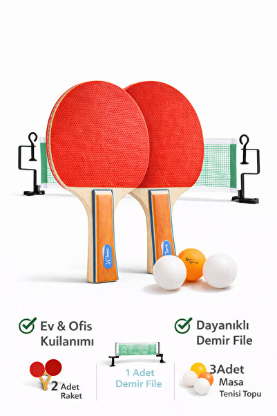 Janissary Masa Tenisi Seti – 2 Raket + Demir File + 3 Top | Ev ve Ofis İçin Kolay Kurulum Ping Pong Seti