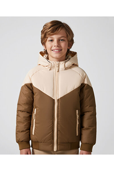 Pine kids Woven Full Raglan Sleeves Color Block Padded Hooded Jacket - Beige ...