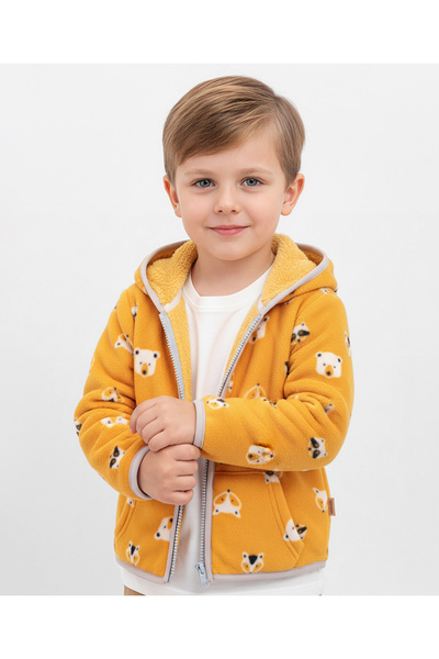 SAPS All Over Animal Printed Full Sleeves Front Zippered Hoodie - Yellow
